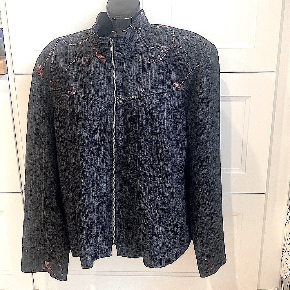 Crystal Fashions VTG Zip up Boxy Jean Jacket style with embellishments Size 20